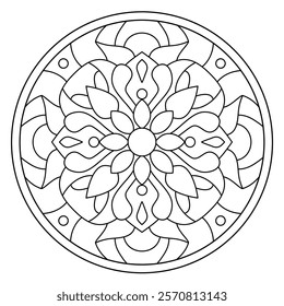 Floral design in circle. round shape. botanical natural theme. for coloring book page, decoration, tattoo, wallpaper, sticker.