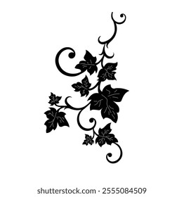 Floral Design A classic black and white floral design element featuring elegant, curved leaves and intricate detailing. Ornamental Perfect for use in decorative borders, logos