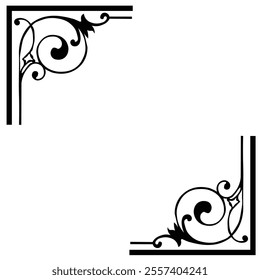 Floral Design A classic black and white floral design element featuring elegant, curved leaves and intricate detailing. Ornamental Perfect for use in decorative borders, logos