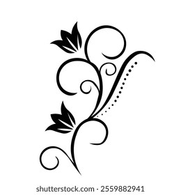 Floral Design A classic black and white floral design element featuring elegant, curved leaves and intricate detailing. Ornamental Perfect for use in decorative borders, logos