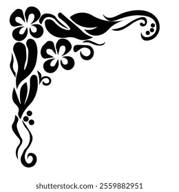 Floral Design A classic black and white floral design element featuring elegant, curved leaves and intricate detailing. Ornamental Perfect for use in decorative borders, logos