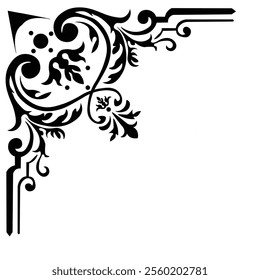 Floral Design A classic black and white floral design element featuring elegant, curved leaves and intricate detailing. Ornamental Perfect for use in decorative borders, logos