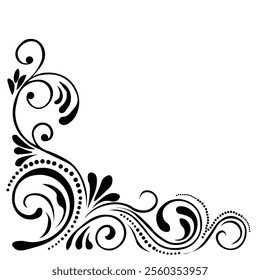 Floral Design A classic black and white floral design element featuring elegant, curved leaves and intricate detailing. Ornamental Perfect for use in decorative borders, logos