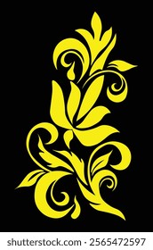 Floral Design A classic black and white floral design element featuring elegant, curved leaves and intricate detailing. Ornamental Perfect for use in decorative borders, logos