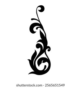 Floral Design A classic black and white floral design element featuring elegant, curved leaves and intricate detailing. Ornamental Perfect for use in decorative borders, logos