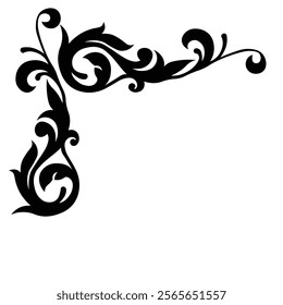 Floral Design A classic black and white floral design element featuring elegant, curved leaves and intricate detailing. Ornamental Perfect for use in decorative borders, logos