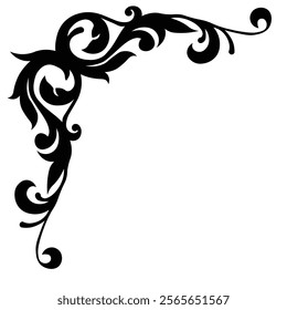 Floral Design A classic black and white floral design element featuring elegant, curved leaves and intricate detailing. Ornamental Perfect for use in decorative borders, logos