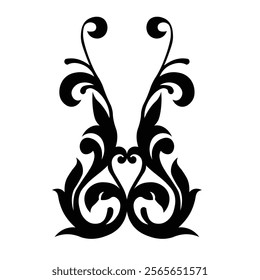 Floral Design A classic black and white floral design element featuring elegant, curved leaves and intricate detailing. Ornamental Perfect for use in decorative borders, logos