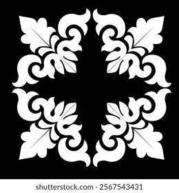 Floral Design A classic black and white floral design element featuring elegant, curved leaves and intricate detailing. Ornamental Perfect for use in decorative borders, logos