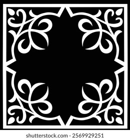 Floral Design A classic black and white floral design element featuring elegant, curved leaves and intricate detailing. Ornamental Perfect for use in decorative borders, logos