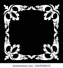 Floral Design A classic black and white floral design element featuring elegant, curved leaves and intricate detailing. Ornamental Perfect for use in decorative borders, logos