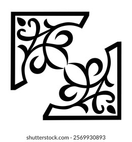 Floral Design A classic black and white floral design element featuring elegant, curved leaves and intricate detailing. Ornamental Perfect for use in decorative borders, logos