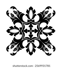 Floral Design A classic black and white floral design element featuring elegant, curved leaves and intricate detailing. Ornamental Perfect for use in decorative borders, logos