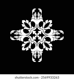 Floral Design A classic black and white floral design element featuring elegant, curved leaves and intricate detailing. Ornamental Perfect for use in decorative borders, logos