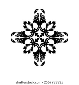 Floral Design A classic black and white floral design element featuring elegant, curved leaves and intricate detailing. Ornamental Perfect for use in decorative borders, logos