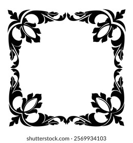 Floral Design A classic black and white floral design element featuring elegant, curved leaves and intricate detailing. Ornamental Perfect for use in decorative borders, logos