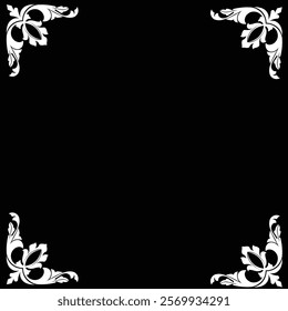 Floral Design A classic black and white floral design element featuring elegant, curved leaves and intricate detailing. Ornamental Perfect for use in decorative borders, logos