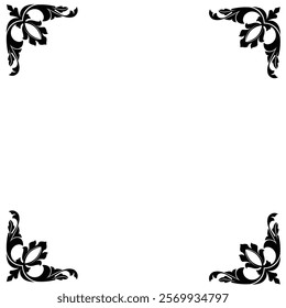 Floral Design A classic black and white floral design element featuring elegant, curved leaves and intricate detailing. Ornamental Perfect for use in decorative borders, logos