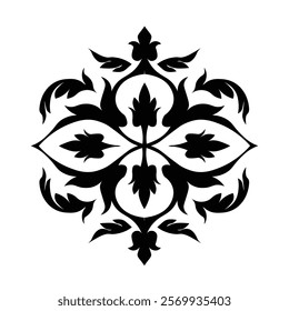 Floral Design A classic black and white floral design element featuring elegant, curved leaves and intricate detailing. Ornamental Perfect for use in decorative borders, logos