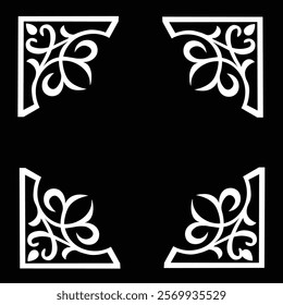 Floral Design A classic black and white floral design element featuring elegant, curved leaves and intricate detailing. Ornamental Perfect for use in decorative borders, logos