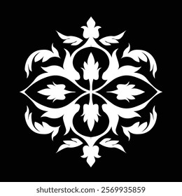 Floral Design A classic black and white floral design element featuring elegant, curved leaves and intricate detailing. Ornamental Perfect for use in decorative borders, logos