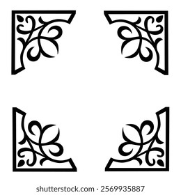 Floral Design A classic black and white floral design element featuring elegant, curved leaves and intricate detailing. Ornamental Perfect for use in decorative borders, logos