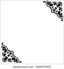 Floral Design A classic black and white floral design element featuring elegant, curved leaves and intricate detailing. Ornamental Perfect for use in decorative borders, logos