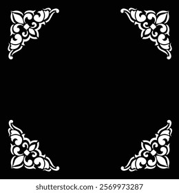 Floral Design A classic black and white floral design element featuring elegant, curved leaves and intricate detailing. Ornamental Perfect for use in decorative borders, logos