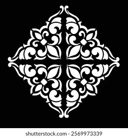 Floral Design A classic black and white floral design element featuring elegant, curved leaves and intricate detailing. Ornamental Perfect for use in decorative borders, logos