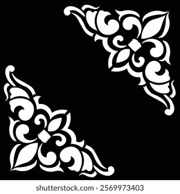 Floral Design A classic black and white floral design element featuring elegant, curved leaves and intricate detailing. Ornamental Perfect for use in decorative borders, logos