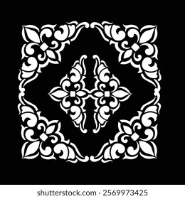 Floral Design A classic black and white floral design element featuring elegant, curved leaves and intricate detailing. Ornamental Perfect for use in decorative borders, logos