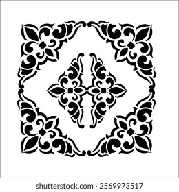 Floral Design A classic black and white floral design element featuring elegant, curved leaves and intricate detailing. Ornamental Perfect for use in decorative borders, logos