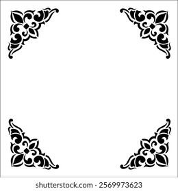 Floral Design A classic black and white floral design element featuring elegant, curved leaves and intricate detailing. Ornamental Perfect for use in decorative borders, logos