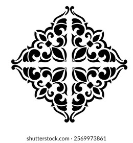 Floral Design A classic black and white floral design element featuring elegant, curved leaves and intricate detailing. Ornamental Perfect for use in decorative borders, logos