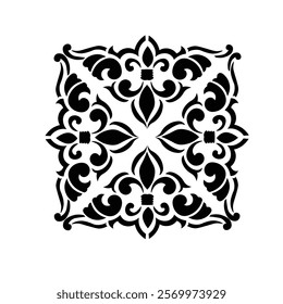 Floral Design A classic black and white floral design element featuring elegant, curved leaves and intricate detailing. Ornamental Perfect for use in decorative borders, logos