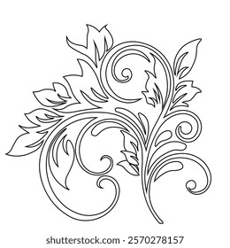Floral Design A classic black and white floral design element featuring elegant, curved leaves and intricate detailing. Ornamental Perfect for use in decorative borders, logos