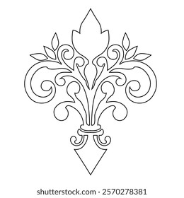 Floral Design A classic black and white floral design element featuring elegant, curved leaves and intricate detailing. Ornamental Perfect for use in decorative borders, logos