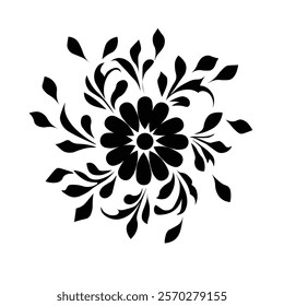 Floral Design A classic black and white floral design element featuring elegant, curved leaves and intricate detailing. Ornamental Perfect for use in decorative borders, logos