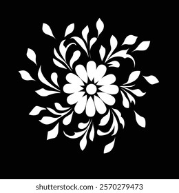 Floral Design A classic black and white floral design element featuring elegant, curved leaves and intricate detailing. Ornamental Perfect for use in decorative borders, logos