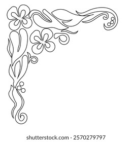 Floral Design A classic black and white floral design element featuring elegant, curved leaves and intricate detailing. Ornamental Perfect for use in decorative borders, logos