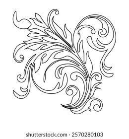 Floral Design A classic black and white floral design element featuring elegant, curved leaves and intricate detailing. Ornamental Perfect for use in decorative borders, logos