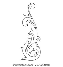 Floral Design A classic black and white floral design element featuring elegant, curved leaves and intricate detailing. Ornamental Perfect for use in decorative borders, logos