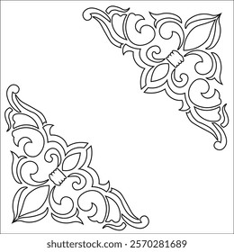 Floral Design A classic black and white floral design element featuring elegant, curved leaves and intricate detailing. Ornamental Perfect for use in decorative borders, logos