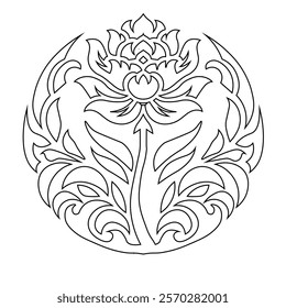 Floral Design A classic black and white floral design element featuring elegant, curved leaves and intricate detailing. Ornamental Perfect for use in decorative borders, logos