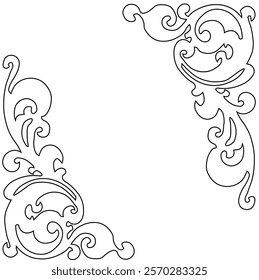 Floral Design A classic black and white floral design element featuring elegant, curved leaves and intricate detailing. Ornamental Perfect for use in decorative borders, logos