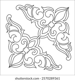 Floral Design A classic black and white floral design element featuring elegant, curved leaves and intricate detailing. Ornamental Perfect for use in decorative borders, logos