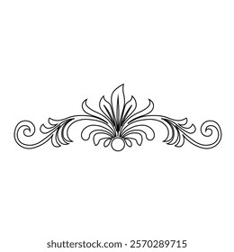 Floral Design A classic black and white floral design element featuring elegant, curved leaves and intricate detailing. Ornamental Perfect for use in decorative borders, logos