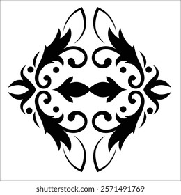 Floral Design A classic black and white floral design element featuring elegant, curved leaves and intricate detailing. Ornamental Perfect for use in decorative borders, logos