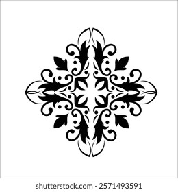 Floral Design A classic black and white floral design element featuring elegant, curved leaves and intricate detailing. Ornamental Perfect for use in decorative borders, logos