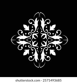 Floral Design A classic black and white floral design element featuring elegant, curved leaves and intricate detailing. Ornamental Perfect for use in decorative borders, logos